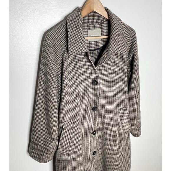 Everlane Recycled Wool Trench Coat Womens XS Gray Brown Houndstooth No Belt - Picture 5 of 12